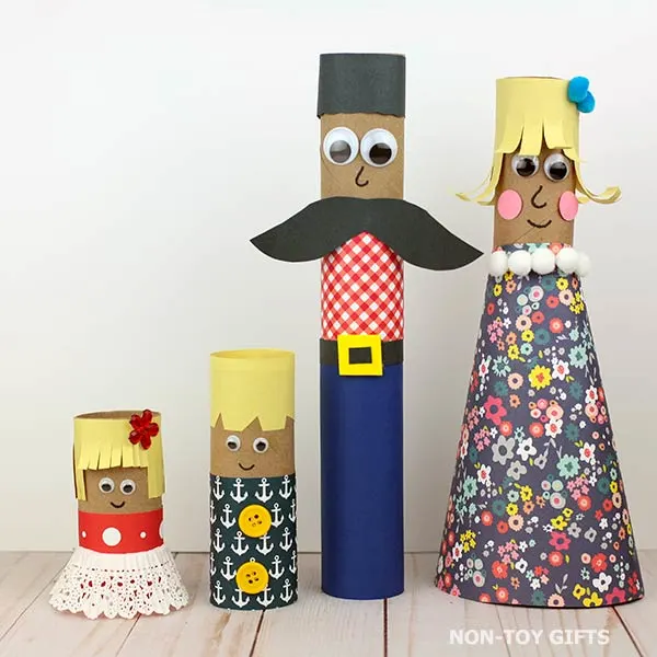 paper roll family craft for kids: mom, dad, sister and brother