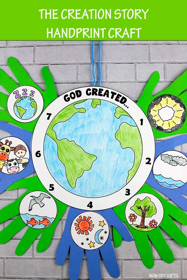 easy Sunday school bible lesson: The Creation Story Handprint Craft