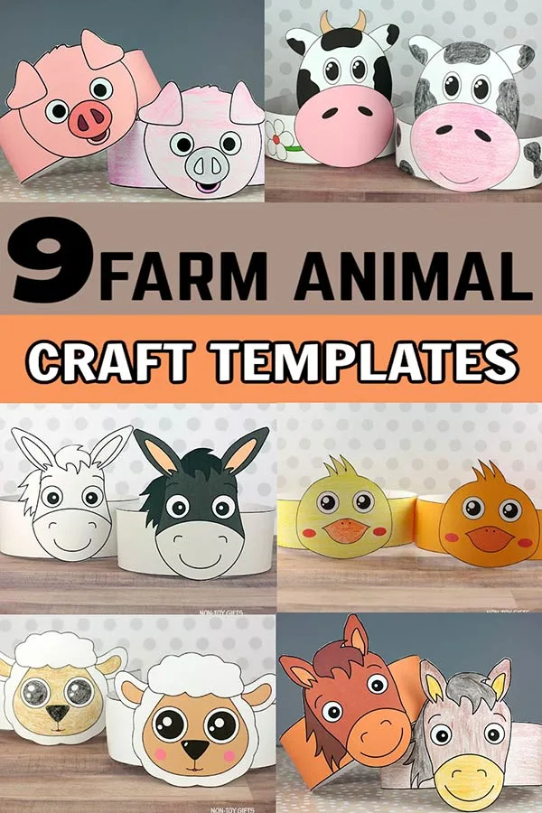 Farm animal paper hats with printable templates