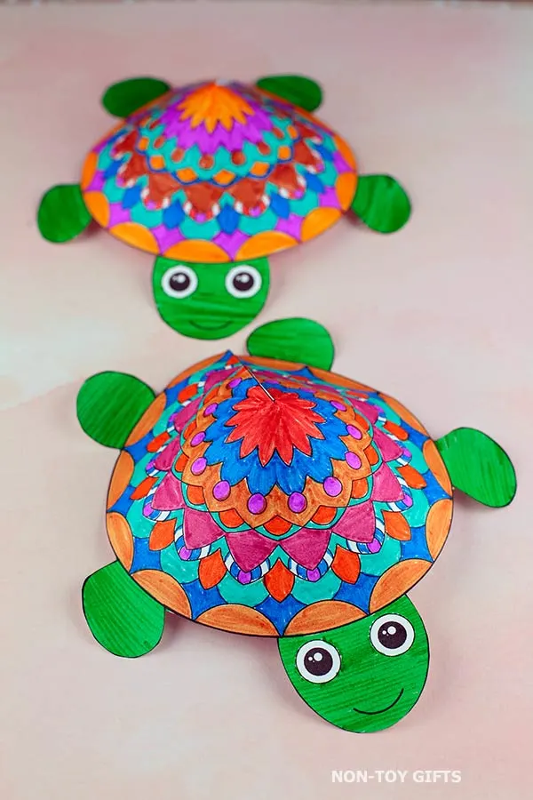 Mandala Turtle 3D Craft with free printable template