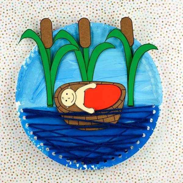 Paper plate and yarn baby Moses craft for kids