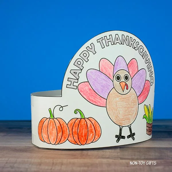 easy coloring Thanksgiving headband template for kids