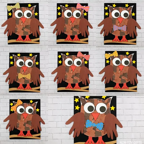 simple handprint and torn paper owl craft for kids
