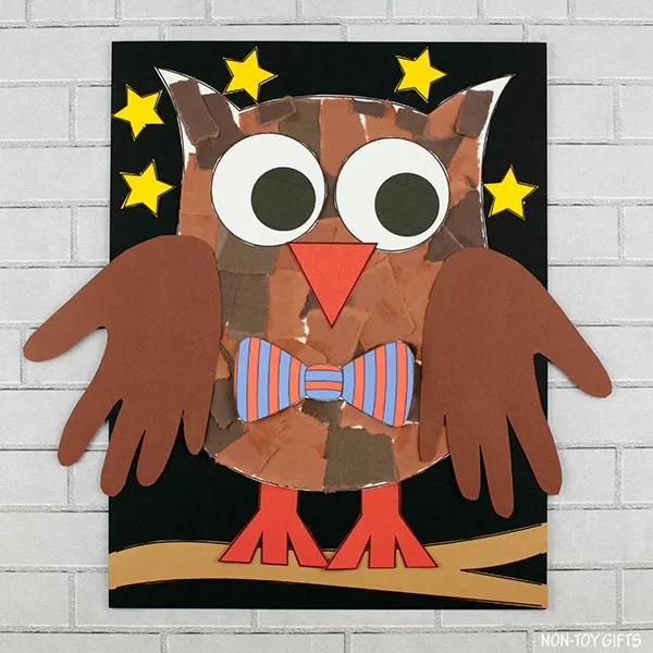 torn paper owl craft for preschoolers and older kids
