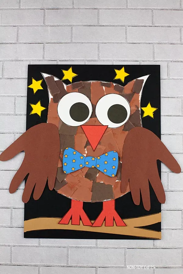 torn paper owl craft with printable template