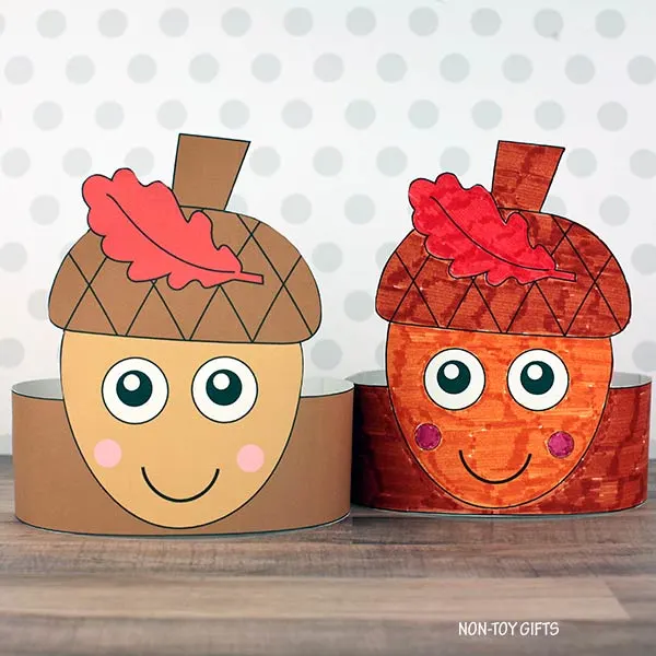 acorn fall paper hat craft for preschoolers