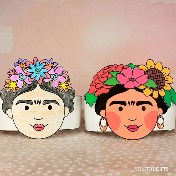 Frida Kahlo paper hat craft for kids to make for Day of the Dead