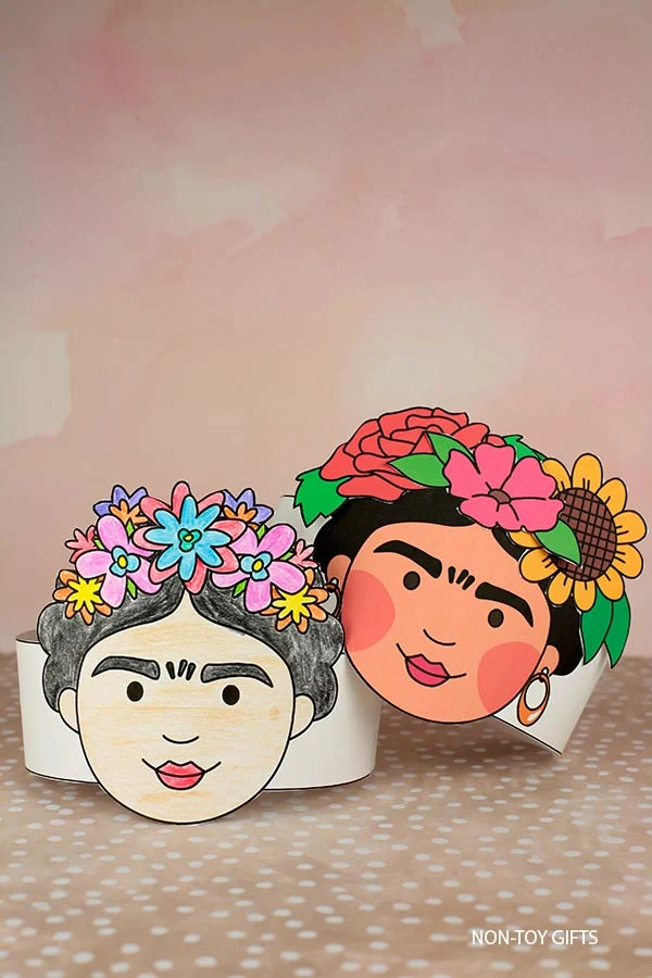 Frida Kahlo paper hat craft for kids to make for Cinco de Mayo