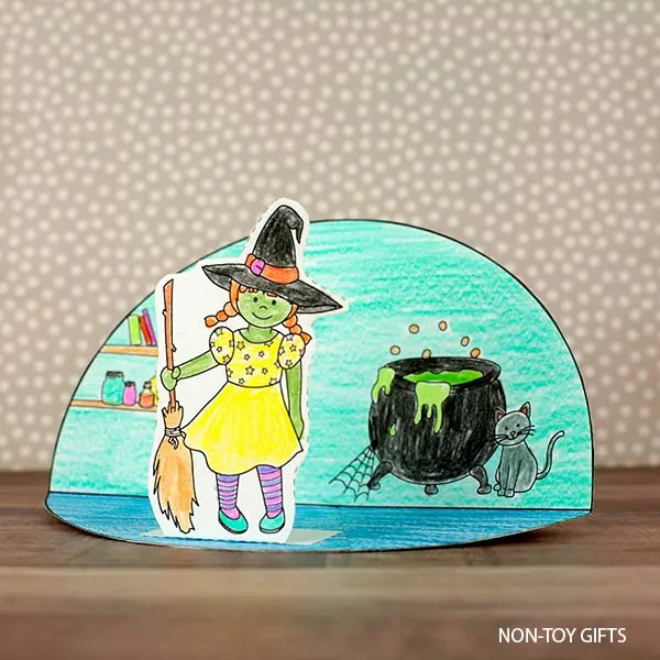 Easy Halloween craft for kids: witch diorama craft printable template