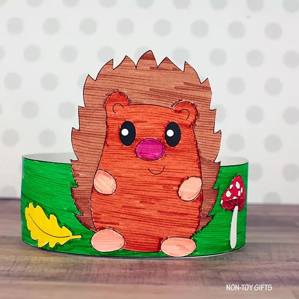 Simple hedgehog paper hat fall craft printable template for kids