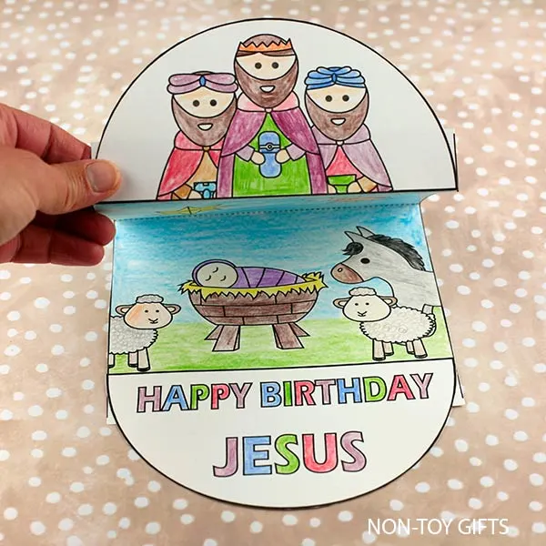 Nativity interactive craft printable template for kids to make at Sunday school for Christmas.