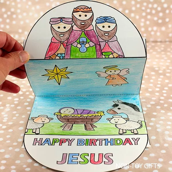Nativity interactive craft printable for kids for a happy birthday Jesus party at church
