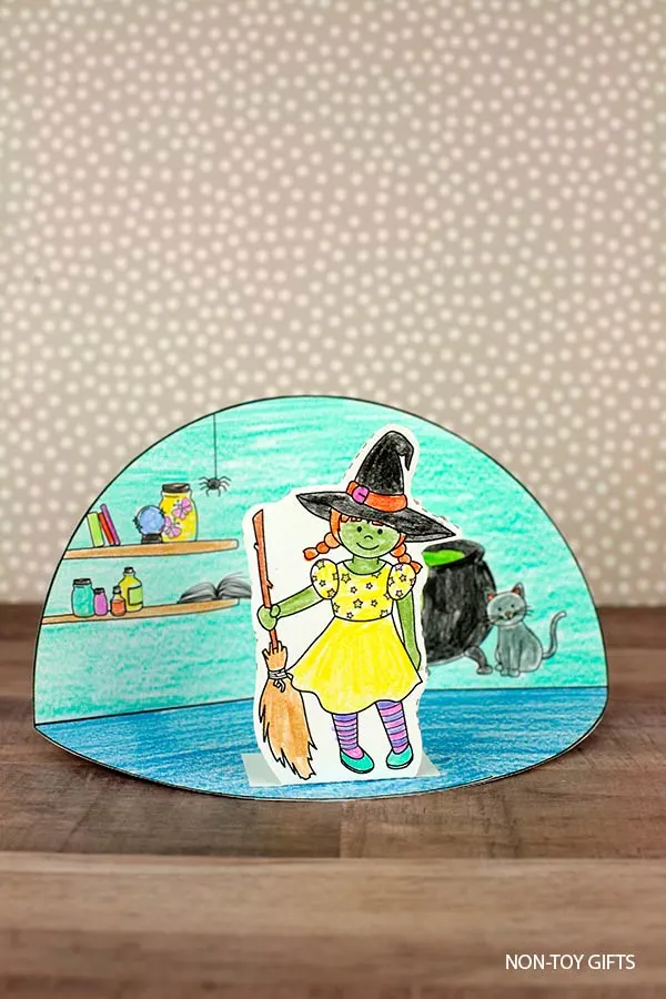 Witch diorama craft template to make with kids for Halloween in the classroom or at home