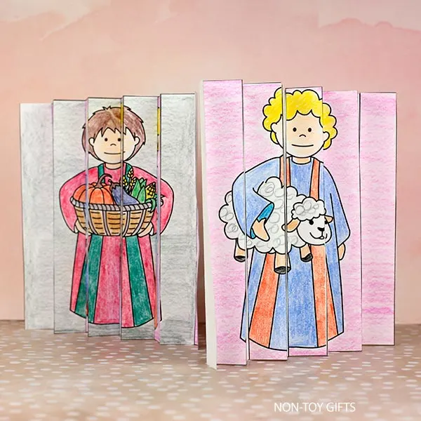 Simple coloring Cain and Abel agamograph craft printable for kids