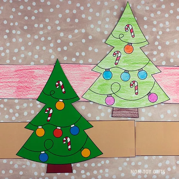 color the Christmas trees, Christmas lights and candy canes