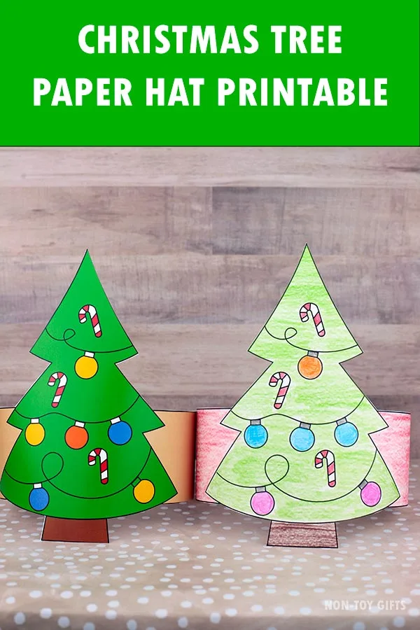 Christmas tree paper hat printable template for kids to make in the classroom