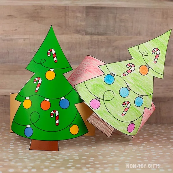 easy Christmas tree paper hat craft for daycare and preschool