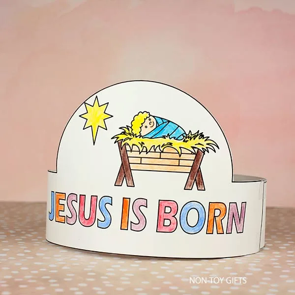 Jesus is born paper hat craft printable template for Christmas Sunday School