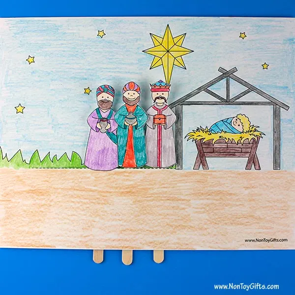 Easy nativity story craft printable for preschool: wise men interactive craft