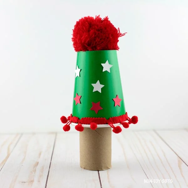 glue the paper cup and paper roll together