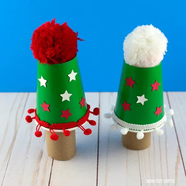 simple and fun paper cup Christmas tree craft for kids to decorate for the holidays