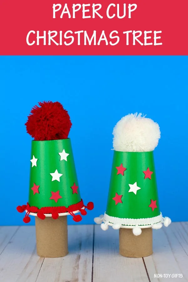 paper cup Christmas tree craft for preschoolers and older kids to make in the classroom or at home
