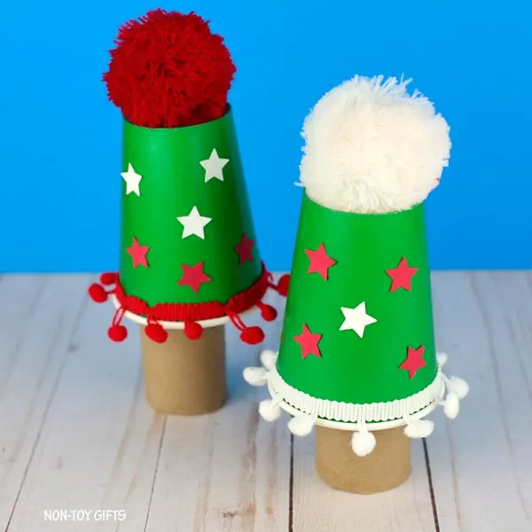 easy paper cup Christmas tree craft for preschool and older kids