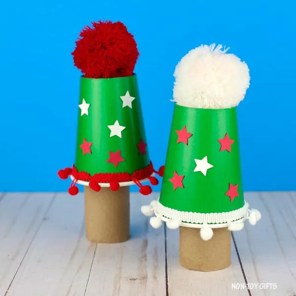 paper cup Christmas tree craft idea for kids to make in the classroom