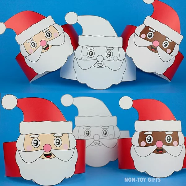 Santa paper hat craft printable template for preschool, kindergarten and older kids