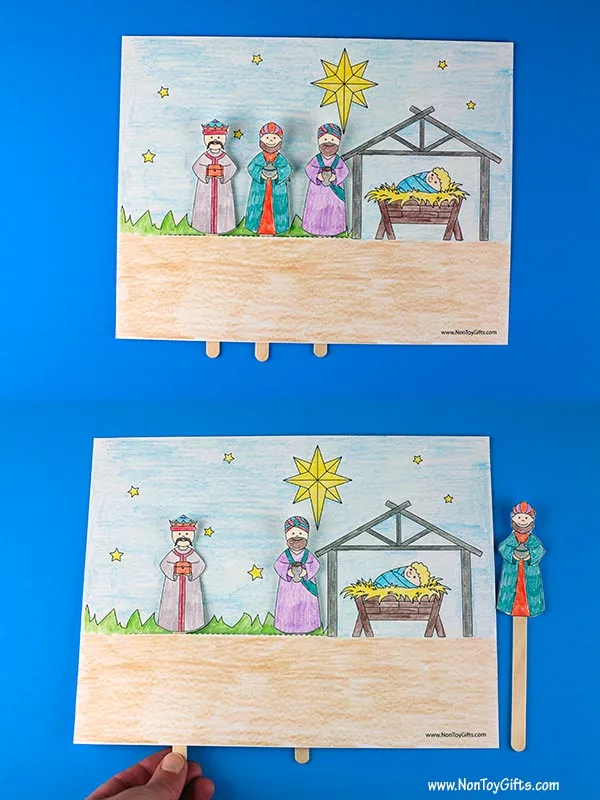 A simple nativity craft printable for kids: wise men interactive craft idea
