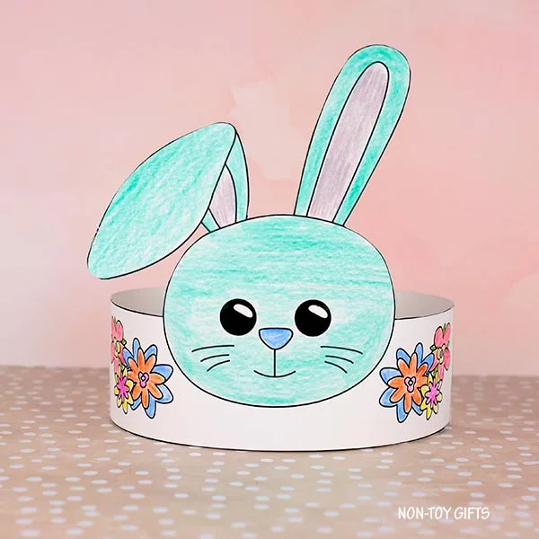 Easy spring craft: bunny paper hat printable for kids