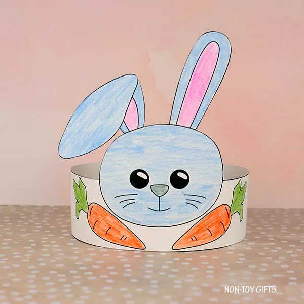 bunny with carrots craft: easter paper hat printable for kids