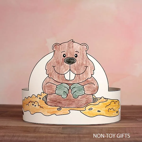 Easy Groundhog Day paper hat craft printable for kids