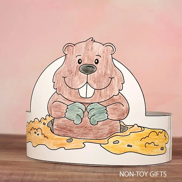 Groundhog Day paper hat craft printable for kids to make in February