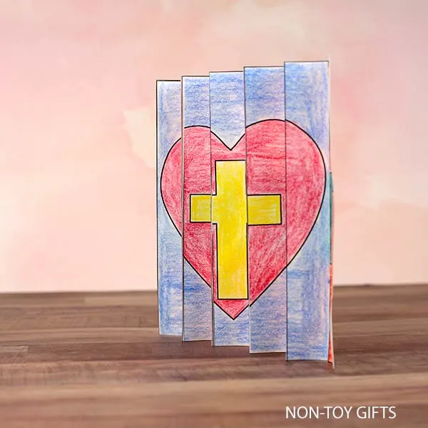Lent agamograph craft printable template for kids featuring heart and cross