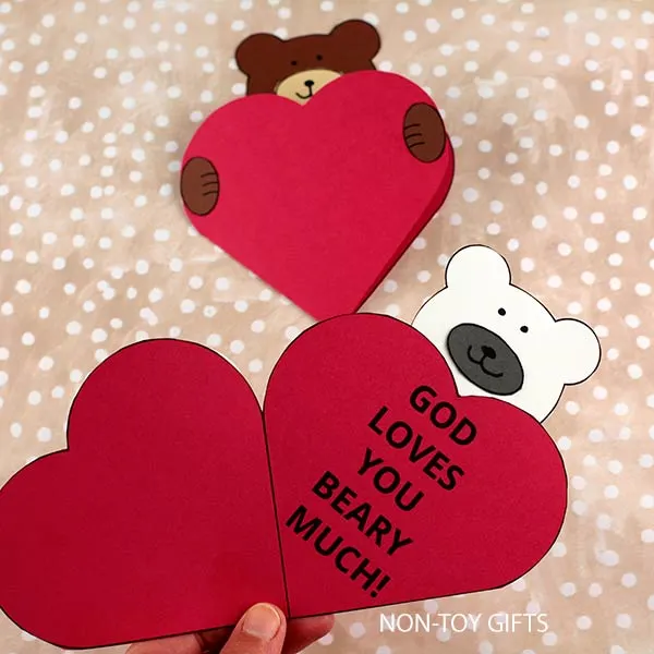 God loves you beary much: Valentine bible heart cards