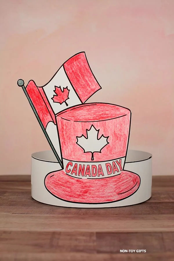 Easy Canada paper hat craft printable for kids to make for Canada Day