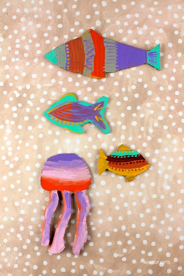paint fish, octopus and jellyfish