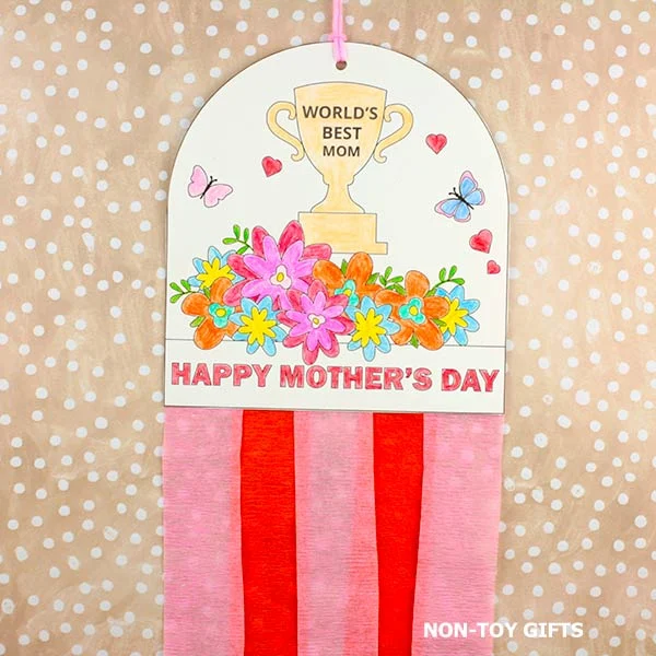 Mother's Day decoration craft printable featuring trophy and flowers