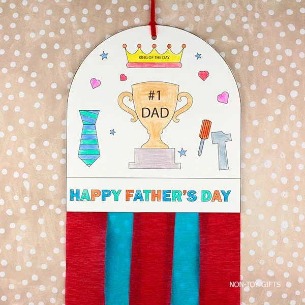 Easy Father's Day decoration craft printable featuring shirt and tools for kids to color