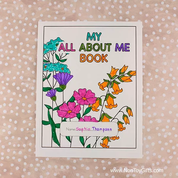 All about me printable book for kids - flower cover