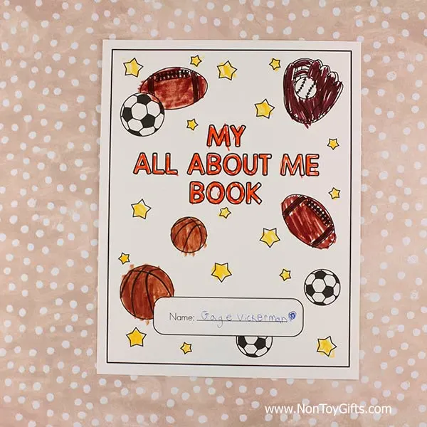 All about me printable book for kids - sports cover