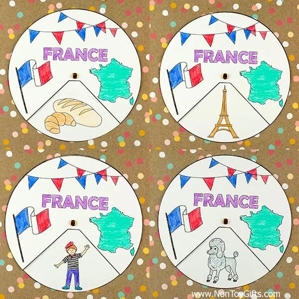 France spinner craft printable for kids to celebrate Bastille Day
