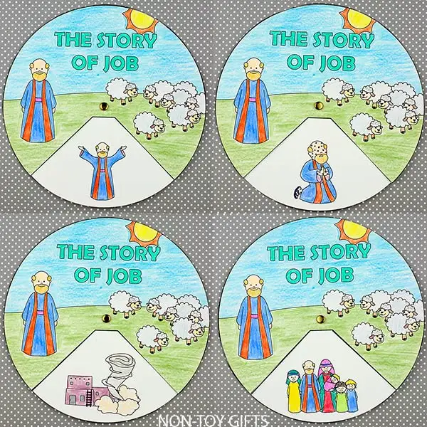the Story of Job spinner craft is a fun coloring bible activity for Sunday School