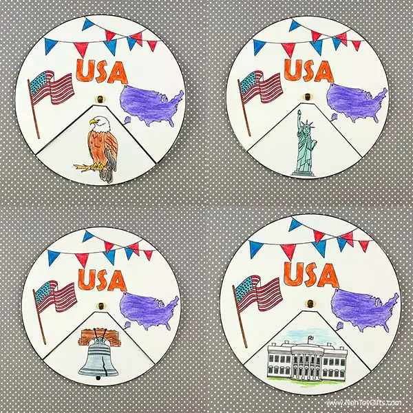simple coloring USA craft printable with American symbols