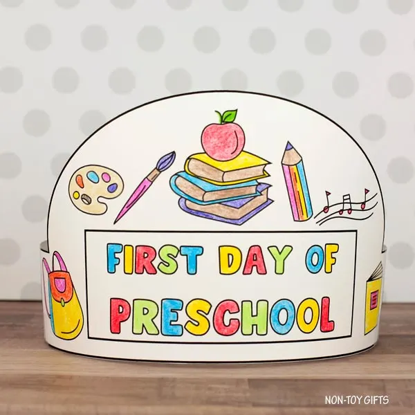 Preschool paper crown activity featuring fun first day of school coloring images