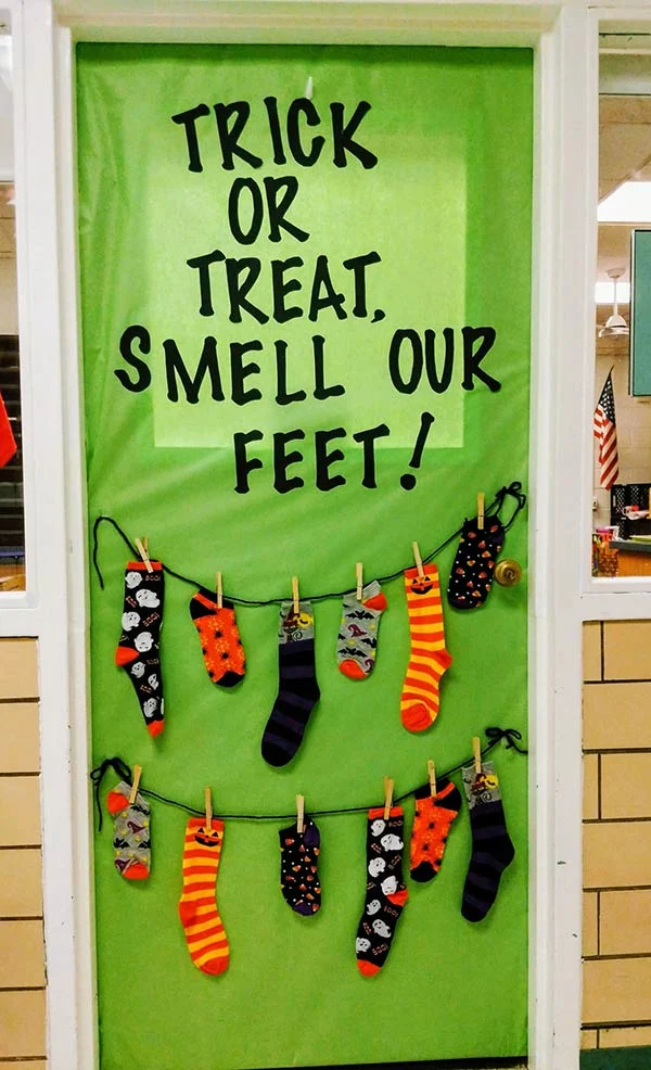 Trick or Treat, Smell Our Feet! Halloween door decorations classroom