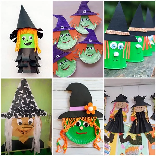 Witch crafts for kids to make for Halloween at daycare, in the classroom or at home.