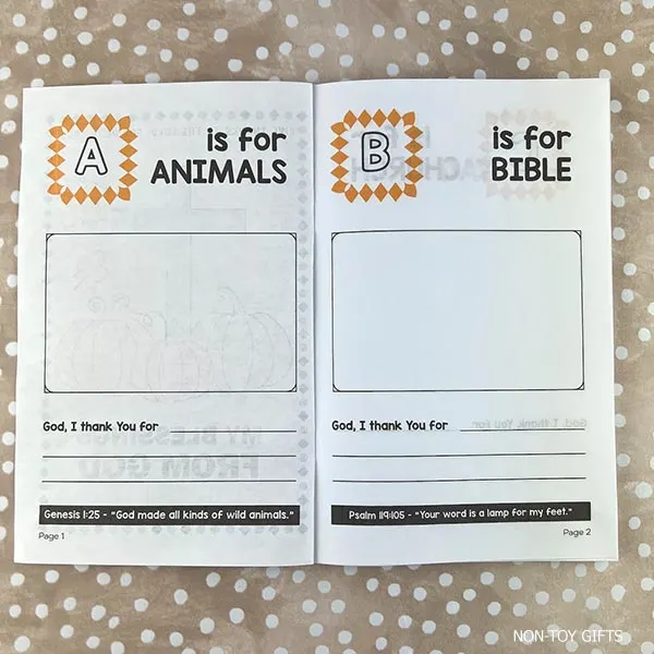 Thanksgiving A to Z blessings printable activity pages for kids to take home after Sunday School.