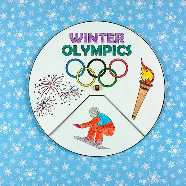 DIY winter olympics spinner craft digital download. Fun classroom and home project to celebrate the Winter Games through creativity and learning.